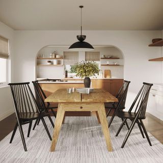 The Rough and Refined Bundle, contains products [Madera 71" Solid Wood Dining Table - Oak] and [Dabo Dining Chair - Black].