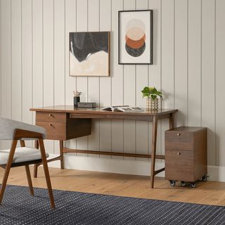 The Essential Krossa Bundle, contains products [Krossa 58.5" Desk - Walnut] and [Krossa 12" File Cabinet - Walnut].