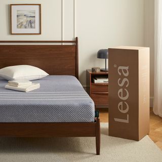 The Leesa Panel Bed Bundle - Studio Full, contains products [Lenia Full Panel Bed - Walnut] and [Leesa Studio Full Mattress].