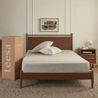 The Leesa Panel Bed Bundle - Original Queen, contains products [Lenia Queen Panel Bed - Walnut] and [Leesa Original Queen Mattress].