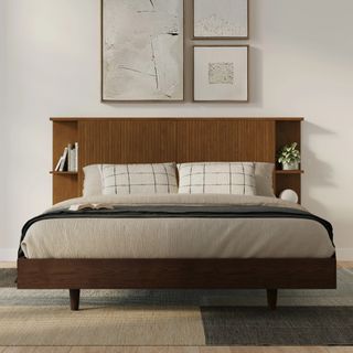 The Kouva Bedroom Bundle - King, contains products [Basi King Bed Frame - Smoked Oak] and [Kouva King Storage Headboard - Smoked Oak].