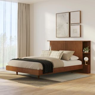 The Kouva Bedroom Bundle - Queen, contains products [Kouva Queen Storage Headboard - Smoked Oak] and [Basi Queen Bed Frame - Smoked Oak].