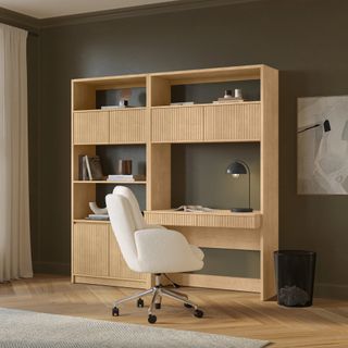 The Essential Kouva Bundle, contains products [Kouva 45.75" Modular Wall Desk - Natural Oak] and [Kouva 36" Modular Bookcase - Natural Oak].
