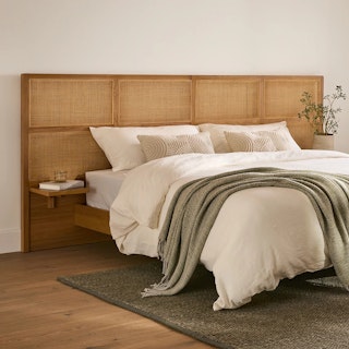 The Rattan Retreat Bundle - King, contains products [Olalla King Headboard - Oak] and [Basi King Bed Frame - Oak].