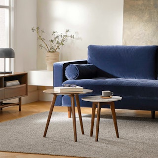 The Amoeba x Mara Side Table Bundle, contains products [Mara Marble Side Table - Walnut] and [Amoeba Side Table - Walnut].