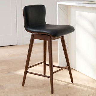 Sede Leather Swivel Counter Stool - Walnut and Black
