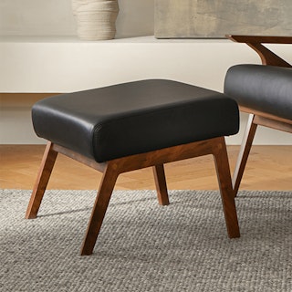 Otio 22" Leather Ottoman - Walnut and Black