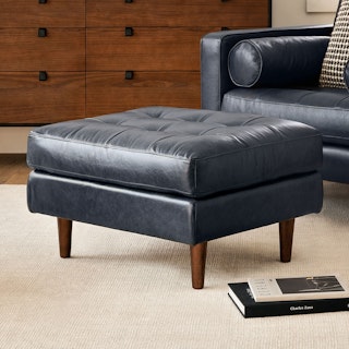 Sven 30" Leather Ottoman - Oxford Blue