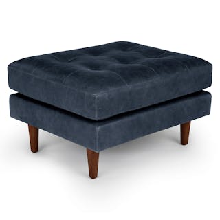 Sven 30" Tufted Leather Ottoman - Oxford Blue