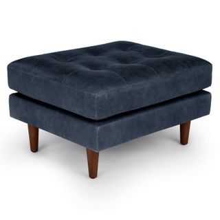 Sven 30" Tufted Leather Ottoman - Oxford Blue