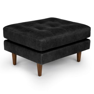 Sven 30" Tufted Leather Ottoman - Oxford Black