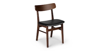 Ecole Black Leather Walnut Dining Chair
