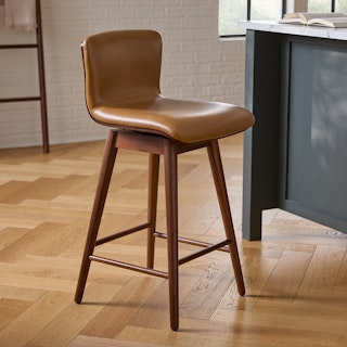 Sede Leather Swivel Counter Stool - Walnut and Toscana Tan