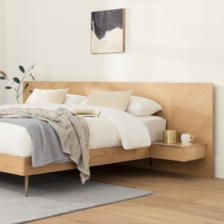 Nera King Low Profile Bed with Nightstands Set - Oak