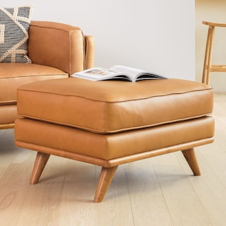 Timber 31" Leather Ottoman - Charme Tan