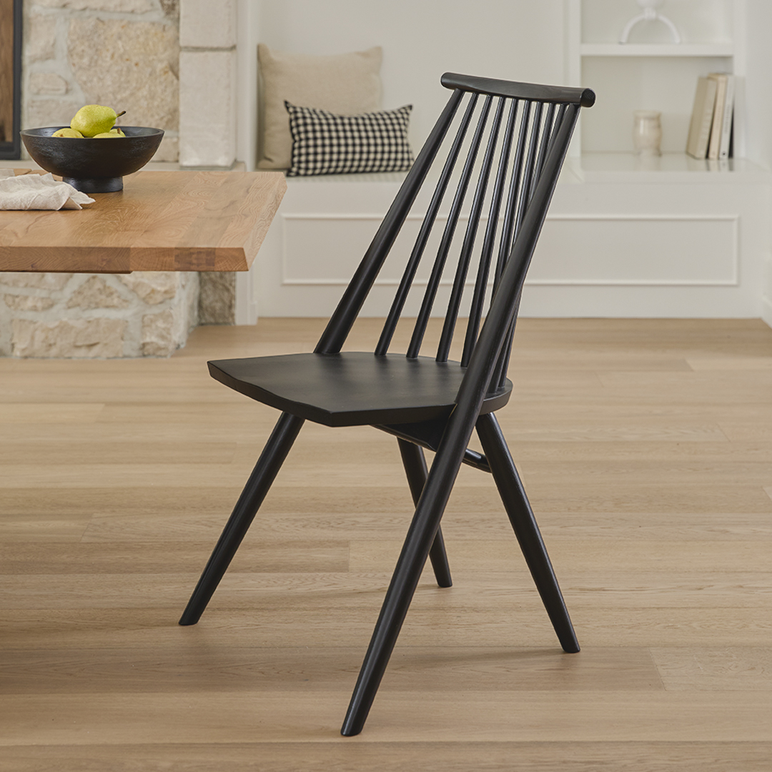 Armless Solid Black Oak Dining Chairs, Japandi Style | Dabo