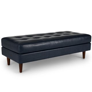 Sven 56" Tufted Leather Bench - Oxford Blue