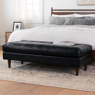 Sven 56" Tufted Leather Bench - Oxford Black