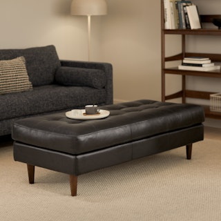 Sven 56" Tufted Leather Bench - Oxford Black