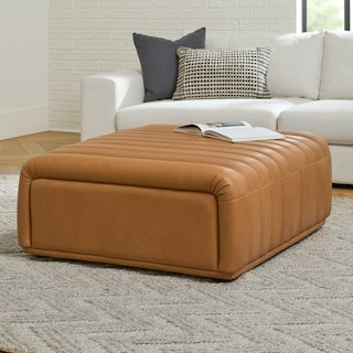 Sefto 39.5" Leather Ottoman - Taos Tan