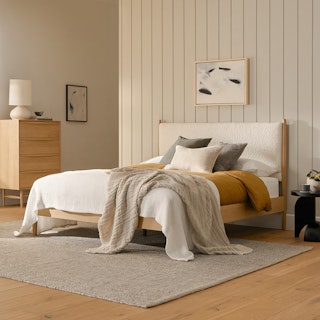 Lenia Queen Upholstered Bed - White Oak and Lunaria White Bouclé