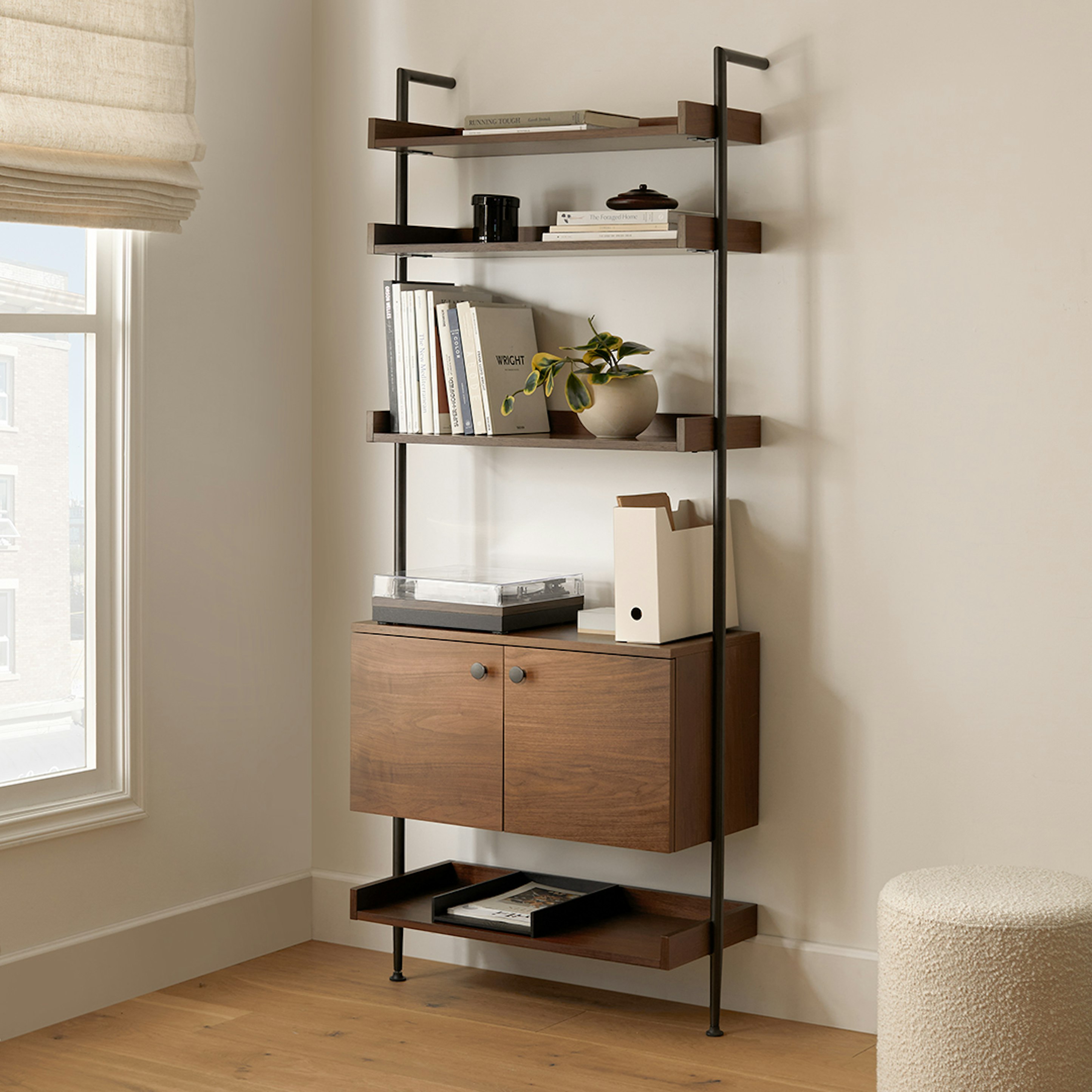 Newberry Walnut Wood & Gunmetal Steel Wide Shelf | Article