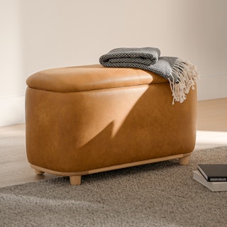 Maribo 32" Leather Storage Ottoman - Rawhide Tan