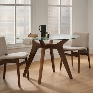 Emmer Round Glass Dining Table for 4 - Walnut