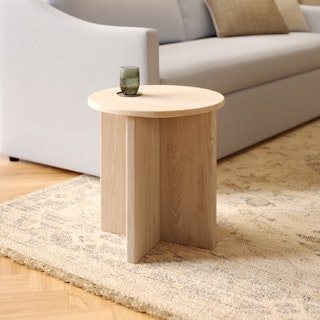 Sporo 17.75" Travertine Side Table - Natural Oak