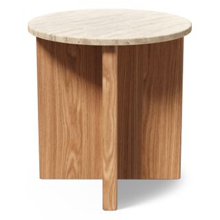 Sporo Travertine Side Table - Natural Oak