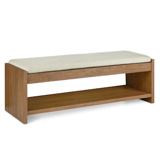 Cassie 56" Bench - Smoked Oak and Taupe Chenille