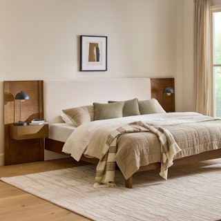 Cassie King Upholstered Bed with Nightstands - Smoked Oak and Taupe Chenille