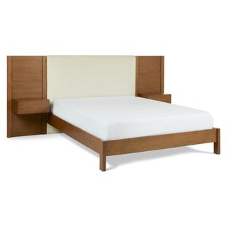 Cassie Queen Upholstered Bed with Nightstands - Smoked Oak and Taupe Chenille