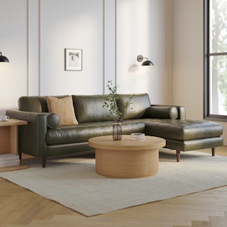 Sven 100" Tufted Leather Right Sectional - Charme Green