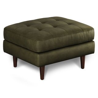 Sven 30" Tufted Leather Ottoman - Charme Green
