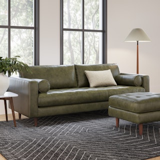 Sven 88" Tufted Leather Sofa - Charme Green