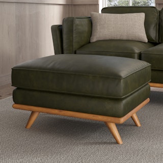 Timber 31" Leather Ottoman - Charme Green