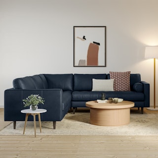 Sven 107" Tufted Leather Corner Sectional - Oxford Blue