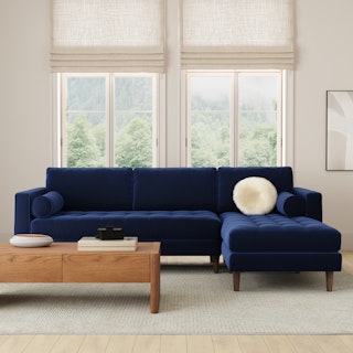 Sven 100" Tufted Velvet Right Sectional - Plush Cascadia Blue