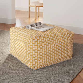 Priya 25.5" Pouf - Yellow Blockprint