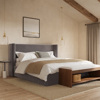 Calabri King Velvet Bed - Hale Warm Gray