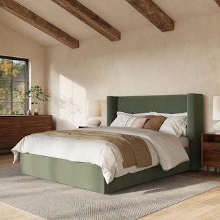 Calabri Queen Velvet Bed - Hale Fir Green