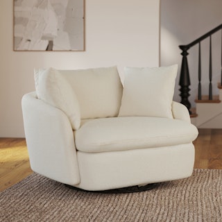 Leigh 47" Grand Swivel Lounge Chair - Ivory Wool Bouclé