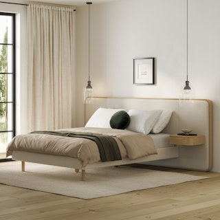 Bjorn Queen Bed with Nightstands Set - White Oak and Ratine Ivory