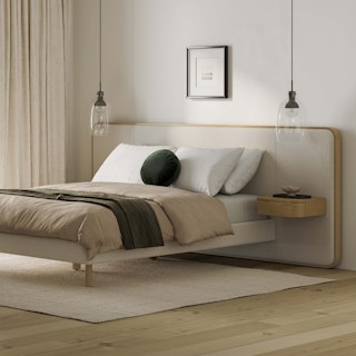 Bjorn Queen Bed with Nightstands Set - White Oak and Ratine Ivory