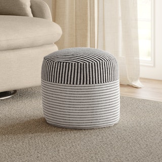 Keyla 16" Pouf - Black Stripe