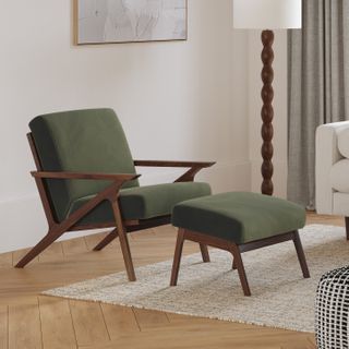 Otio 26" Velvet Lounge Set - Walnut and Hale Fir Green