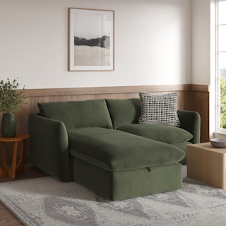 Leigh 86" Velvet Reversible Storage Sleeper Sectional - Hale Fir Green