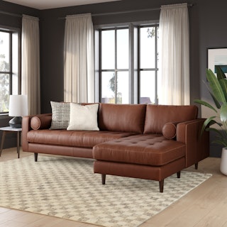 Sven 100" Tufted Leather Right Sectional - Taos Brown