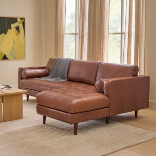 Sven 100" Tufted Leather Right Sectional - Taos Brown